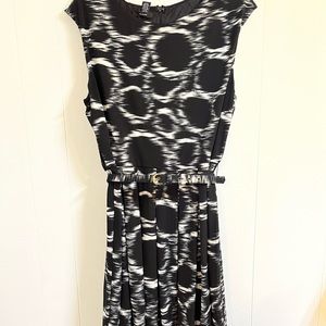 Alfani black dress with white circle pattern
